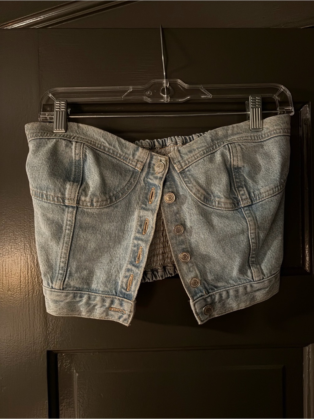 Zara Light Blue Denim Bustier-Style strapless top